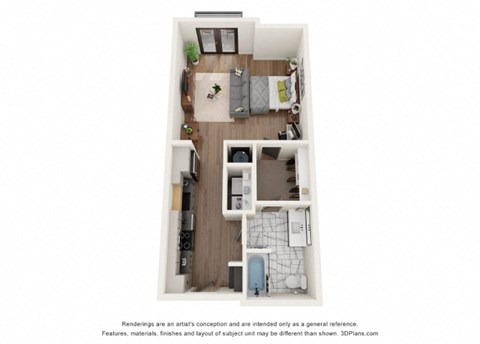 Floor plan for studio, 1 bath, 576 sqft