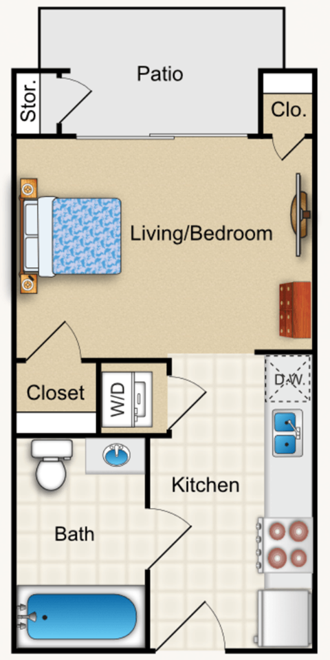 Floor plan for studio, 1 bath, 396 sqft