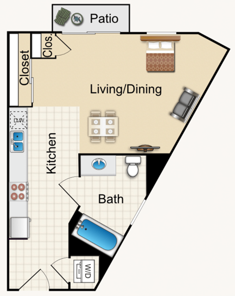 Floor plan for studio, 1 bath, 431 sqft