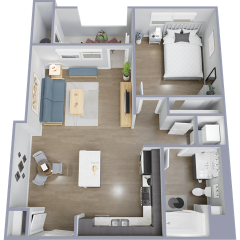 Floor plan for 1 bed, 1 bath, 641 sqft