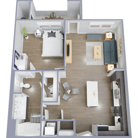 Floor plan for 1 bed, 1 bath, 835 sqft