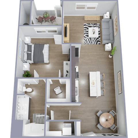 Floor plan for 1 bed, 1 bath, 747 sqft