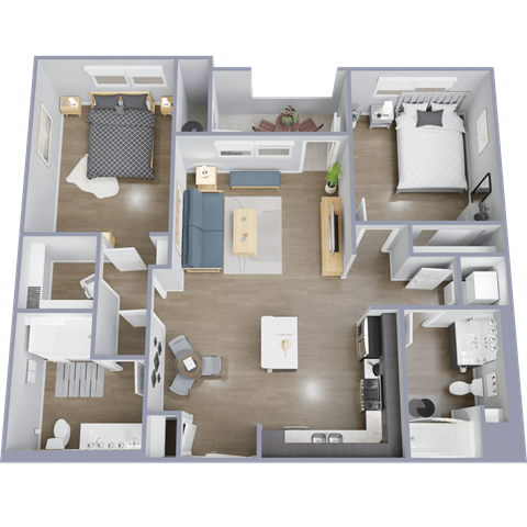 Floor plan for 2 beds, 2 baths, 1081 sqft