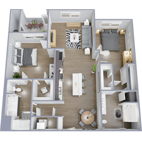 Floor plan for 2 beds, 2 baths, 1180 sqft