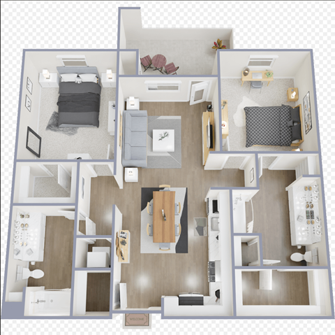 Floor plan for 2 beds, 2 baths, 1189 sqft
