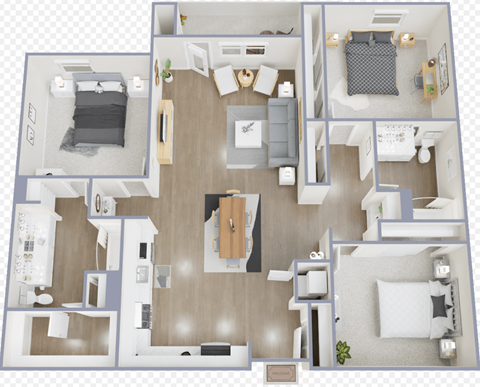 Floor plan for 3 beds, 2 baths, 1647 sqft