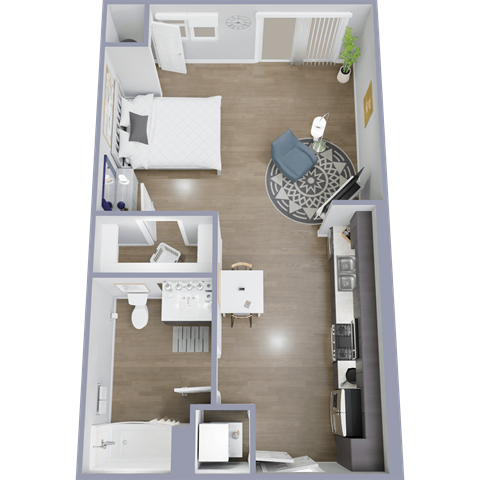 Floor plan for studio, 1 bath, 548 sqft