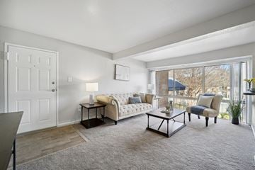 Capitol Heights apartment for rent - A living room with a white couch and a grey rug.