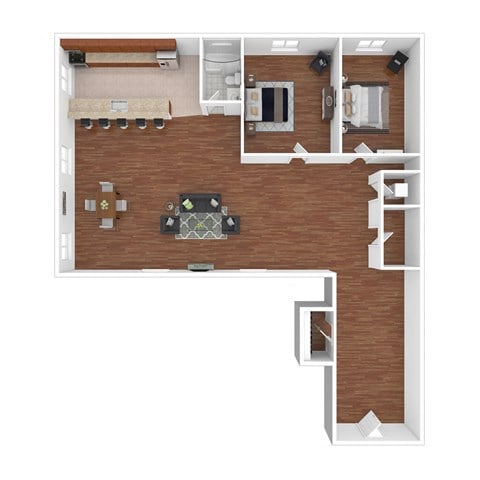 Floor plan for 2 beds, 1 bath, 900 sqft