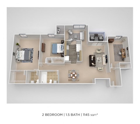 Floor plan for 3 beds, 2 baths, 1237 sqft