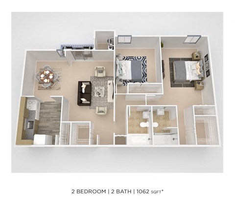 Floor plan for 2 beds, 2 baths, 1062 sqft