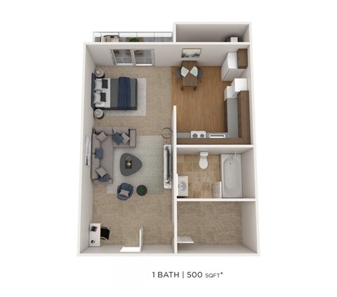 Floor plan for studio, 500 sqft