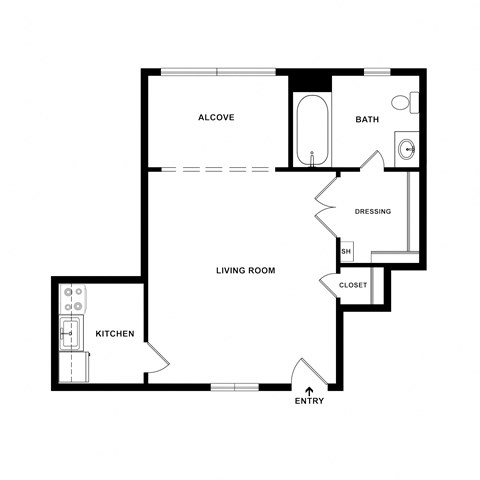 Floor plan for studio, 1 bath, 450 sqft