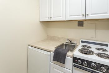 Kitchen with white appliances 