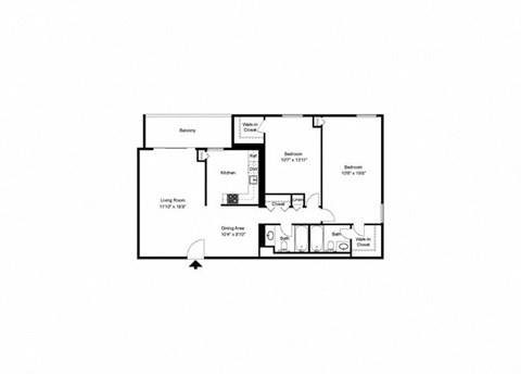 Floor plan for 2 beds, 2 baths, 1009 sqft