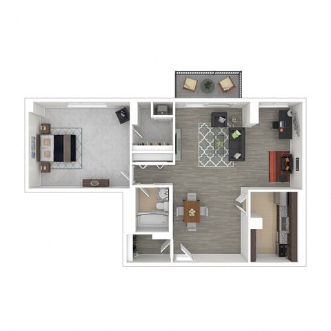 Floor plan for 1 bed, 1 bath, 870 sqft