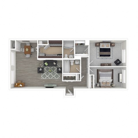 Floor plan for 2 beds, 2 baths, 1100 sqft