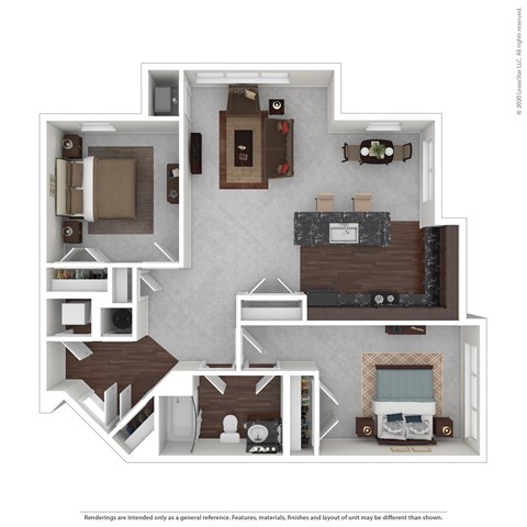 Floor plan for 2 beds, 1 bath, 1016 sqft