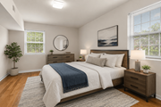 Silver Spring apartment for rent - Furnished bedroom with modern wood furniture at University Landing Apartments, Silver Spring