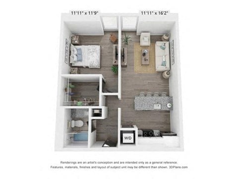 Floor plan for 1 bed, 1 bath, 781 sqft