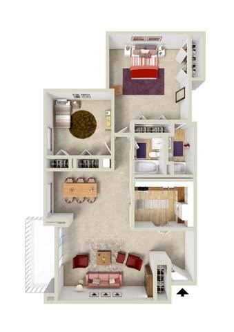 Floor plan for 2 beds, 1.5 baths, 800 sqft
