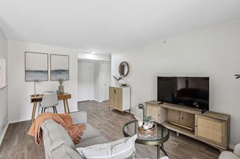 Living room with kitchen view