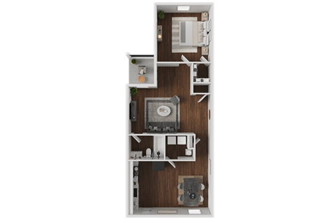 Floor plan for 1 bed, 1 bath, 807 sqft