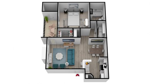 Floor plan for 1 bed, 1 bath, 809 sqft