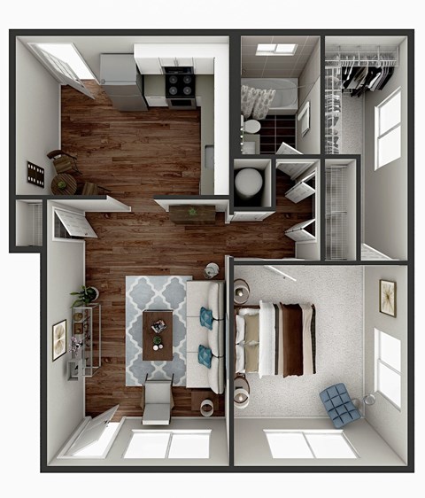 Floor plan for 1 bed, 1 bath, 790 sqft