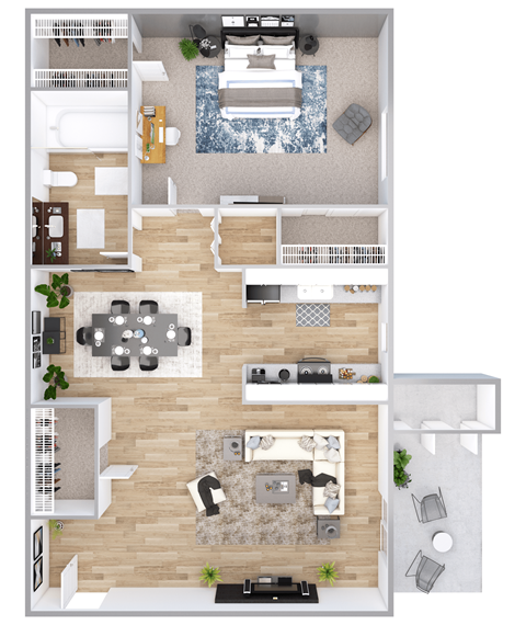 Floor plan for 1 bed, 1 bath, 700 sqft