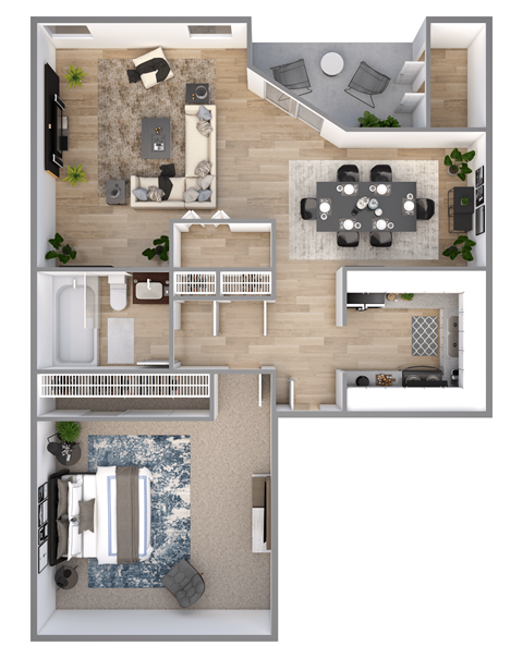 Floor plan for 1 bed, 1 bath, 720 sqft
