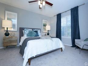 Birmingham apartment for rent - a bedroom with a bed and a ceiling fan
