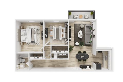 Floor plan for 2 beds, 1 bath, 1050 sqft
