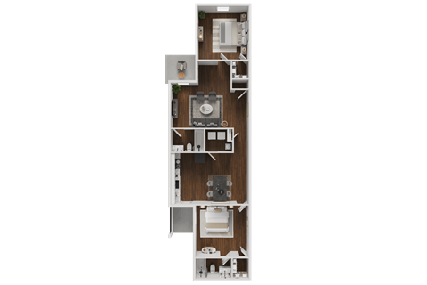 Floor plan for 2 beds, 2 baths, 1040 sqft