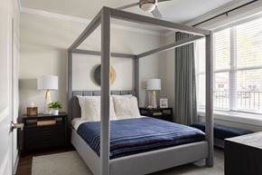 Murfreesboro apartment for rent - a bedroom with a bed and two windows at The Cannon, Murfreesboro, 37130