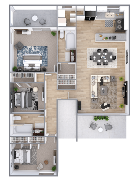 Floor plan for 3 beds, 2 baths, 1500 sqft