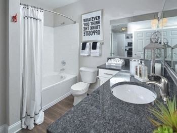 Renovated bathrooms with quartz counters