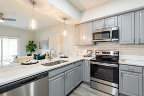 Goose Creek apartment for rent - A kitchen with a stainless steel dishwasher and oven.