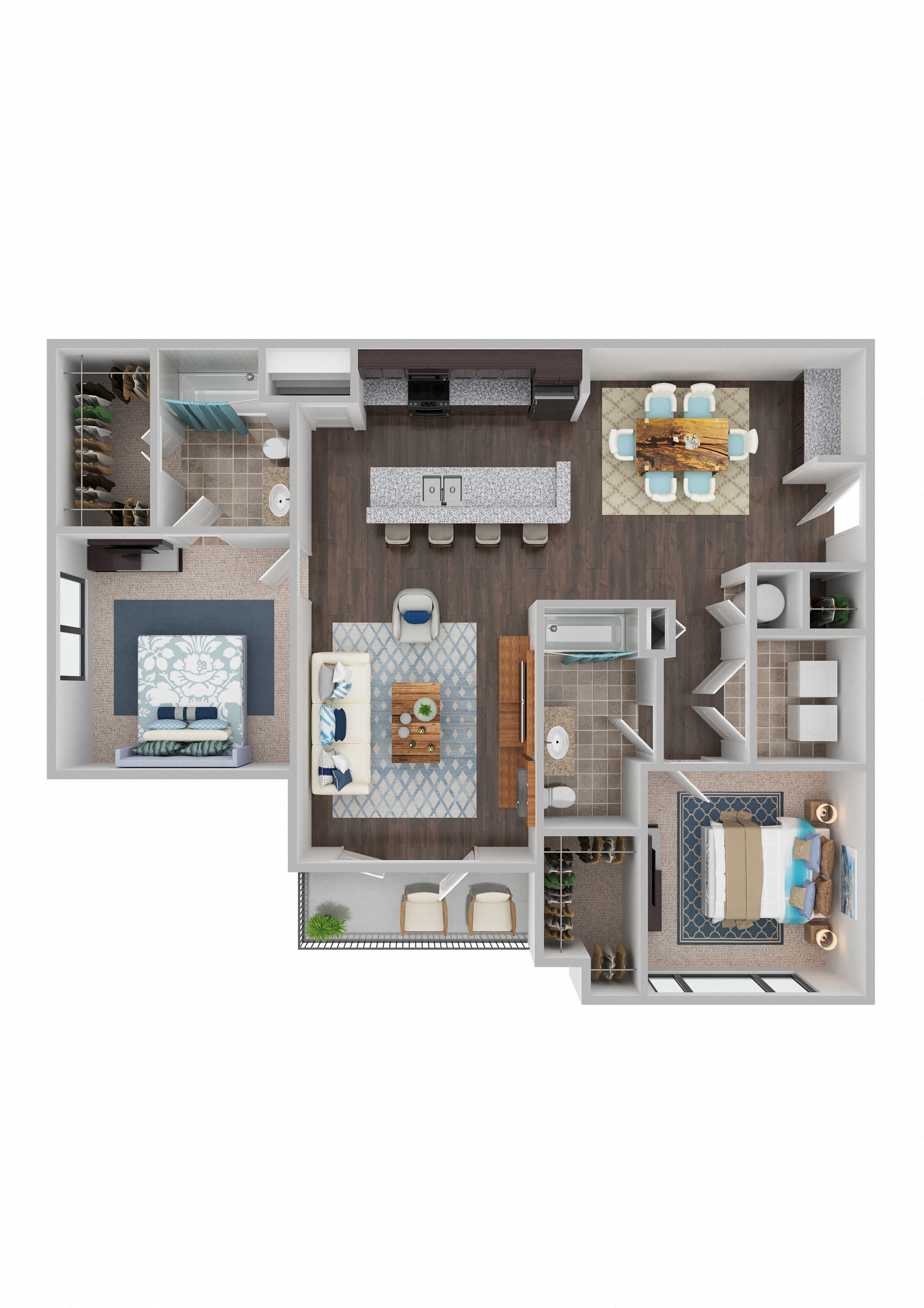Floor plan for 2 beds, 2 baths, 1145 sqft