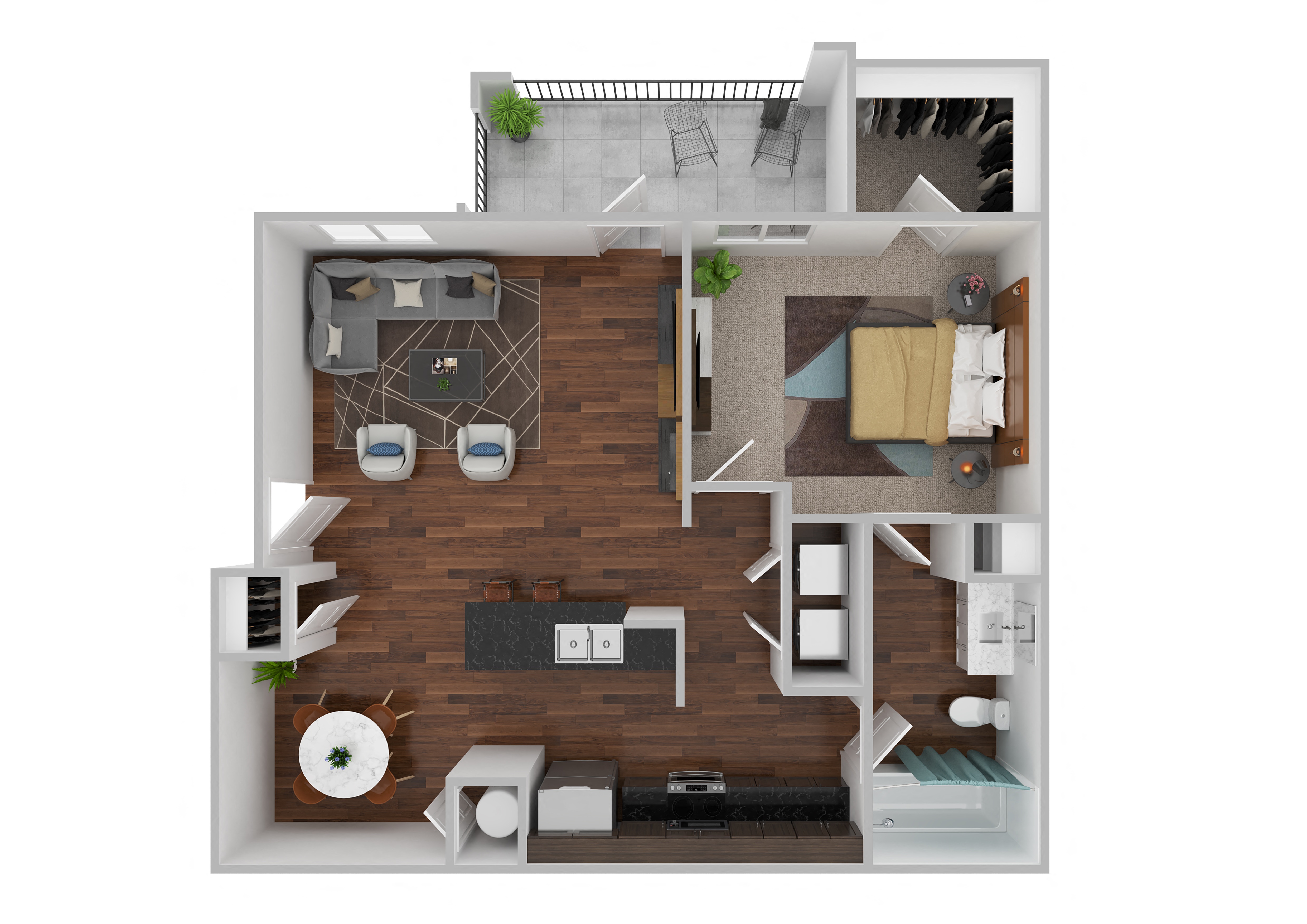 Floor plan for 1 bed, 1 bath, 822 sqft