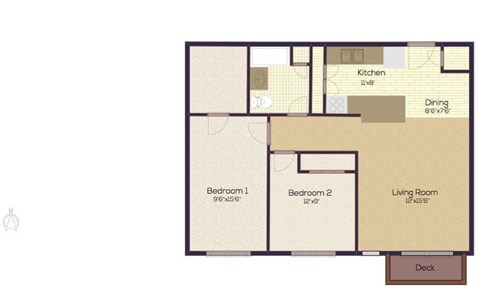 Floor plan for 2 beds, 2 baths, 850 sqft