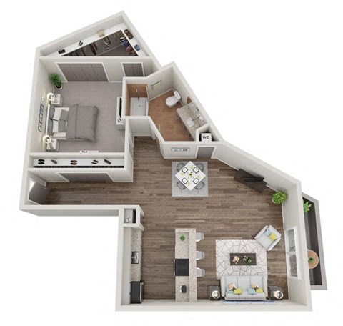 Floor plan for 1 bed, 1 bath, 565 sqft