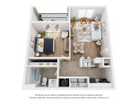 Floor plan for 1 bed, 1 bath, 700 sqft