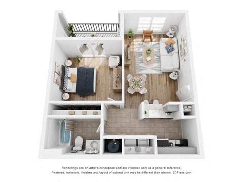 Floor plan for 1 bed, 1 bath, 700 sqft