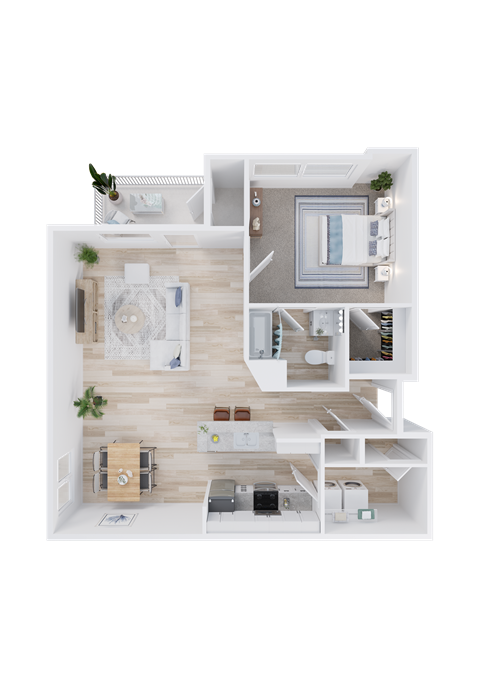 Floor plan for 1 bed, 1 bath, 975 sqft