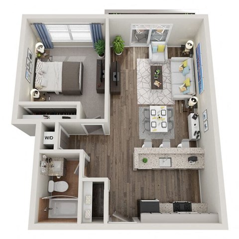 Floor plan for 1 bed, 1 bath, 680 sqft