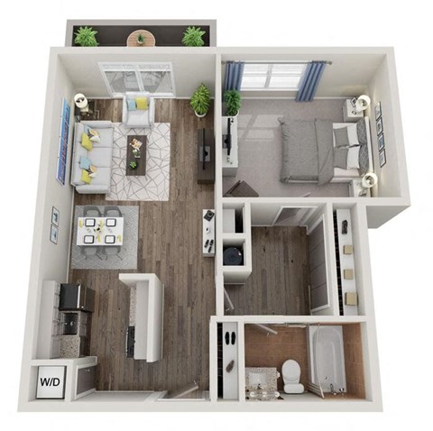 Floor plan for 1 bed, 1 bath, 690 sqft