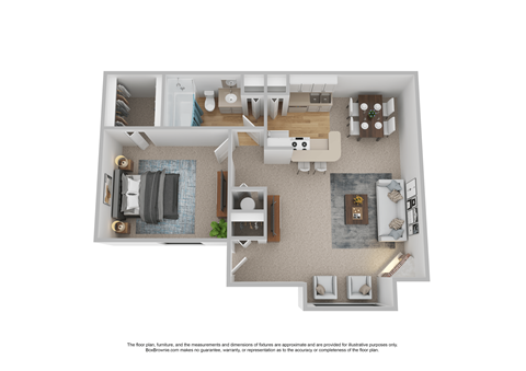 Floor plan for 1 bed, 1 bath, 630 sqft
