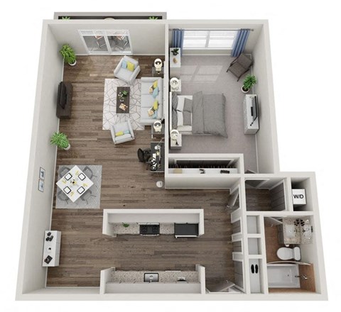 Floor plan for 1 bed, 1 bath, 780 sqft