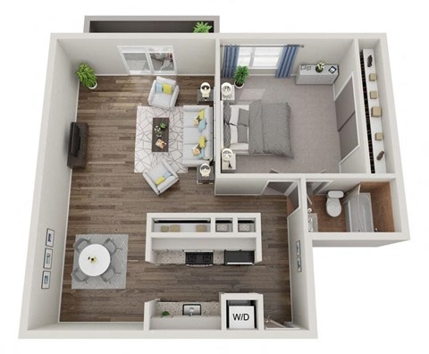 Floor plan for 1 bed, 1 bath, 870 sqft